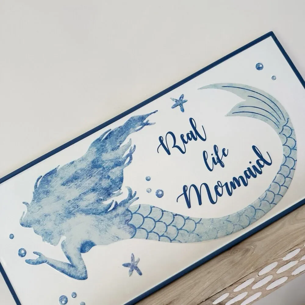 Real Life Mermaid Hanging Metal Sign 22” Nautical Beach Decor